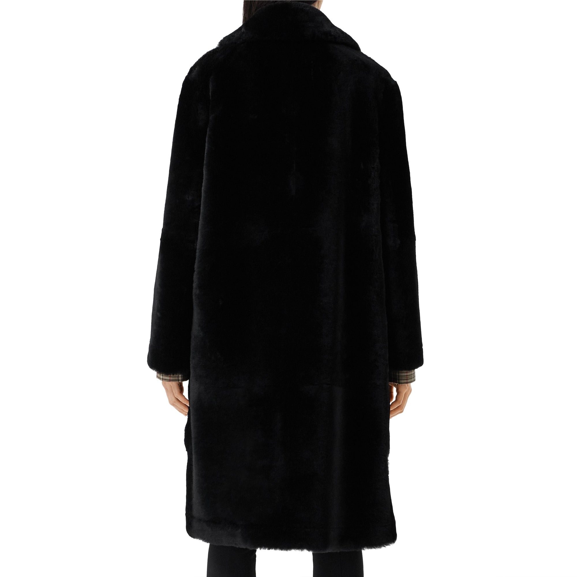 Manteau ajusté en shearling avec cuir d'agneau - Black