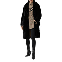Manteau ajusté en shearling avec cuir d'agneau - Black