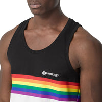 Débardeur en coton à rayures arc-en-ciel unisexe - Black