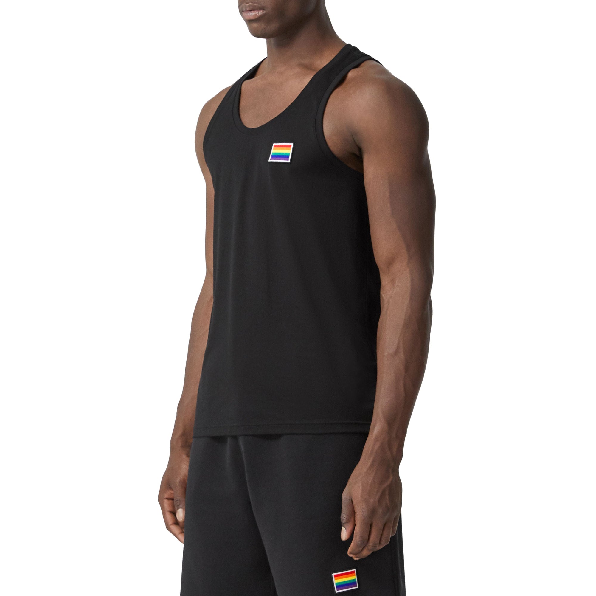 Débardeur en coton avec appliqué arc-en-ciel unisexe - Black