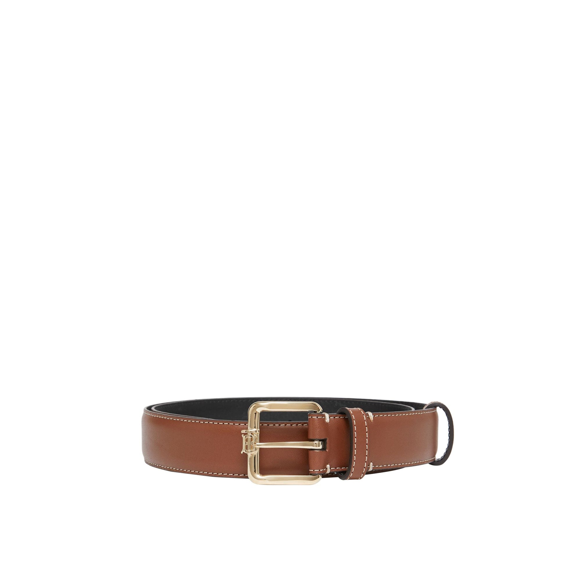 Ceinture en cuir surpiqué Monogram - Tan & Light Gold