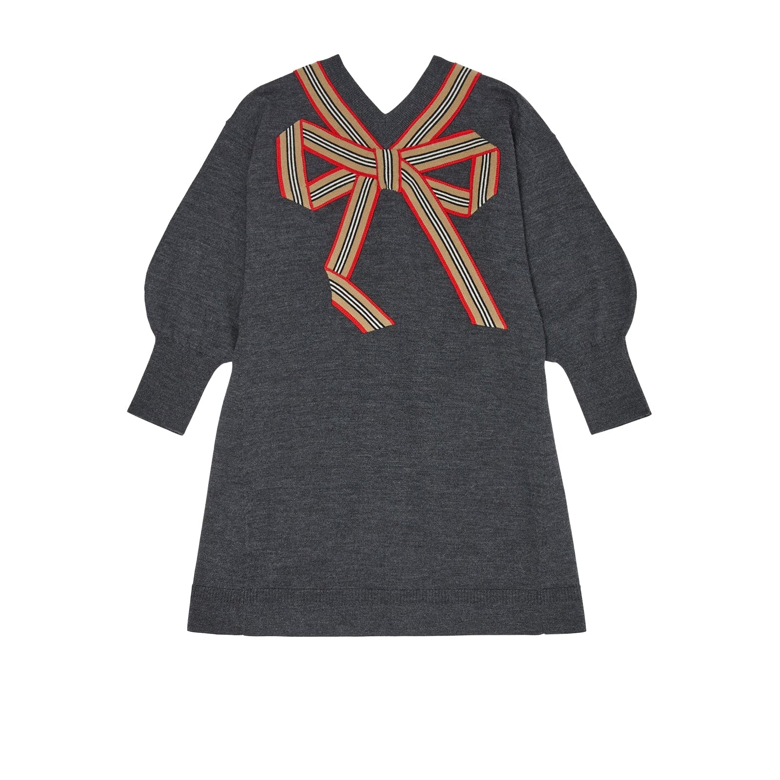 Robe pull en laine et soie avec nœud à rayures iconiques - Charcoal