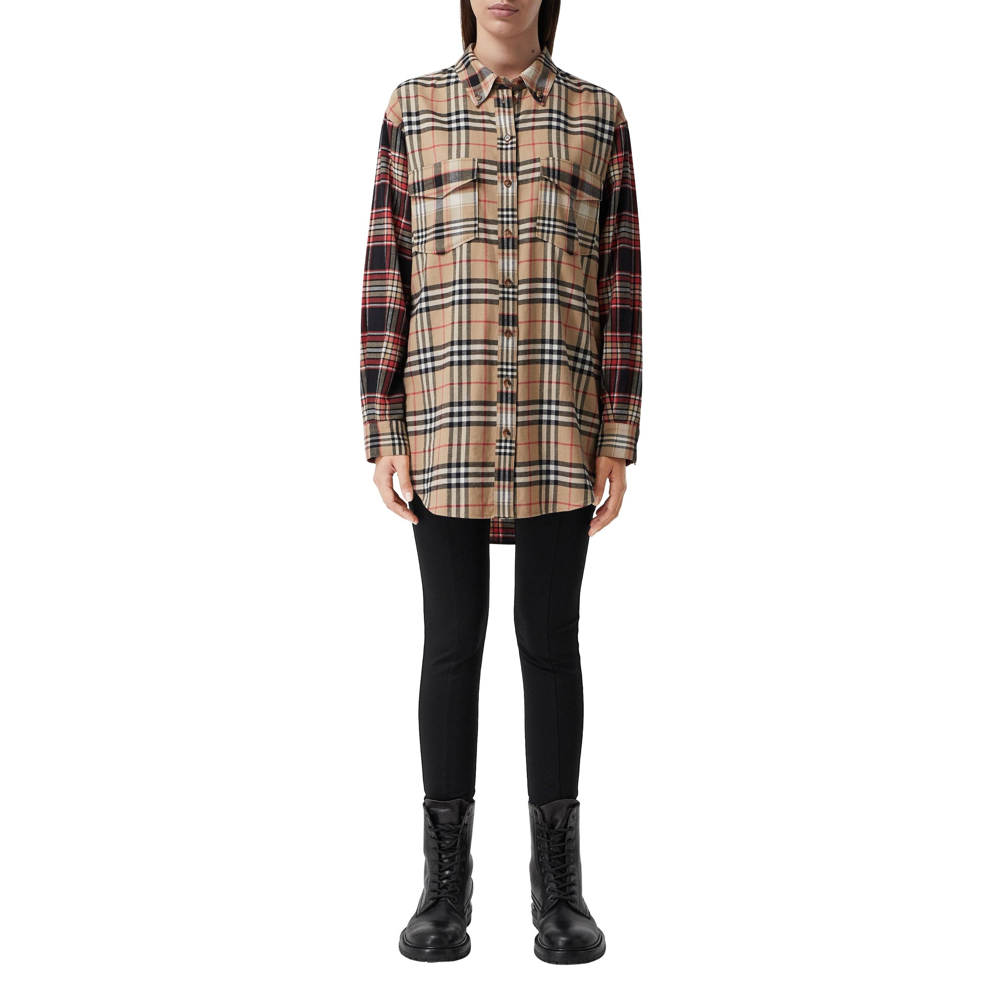 Chemise oversize en flanelle de coton check - Archive Beige