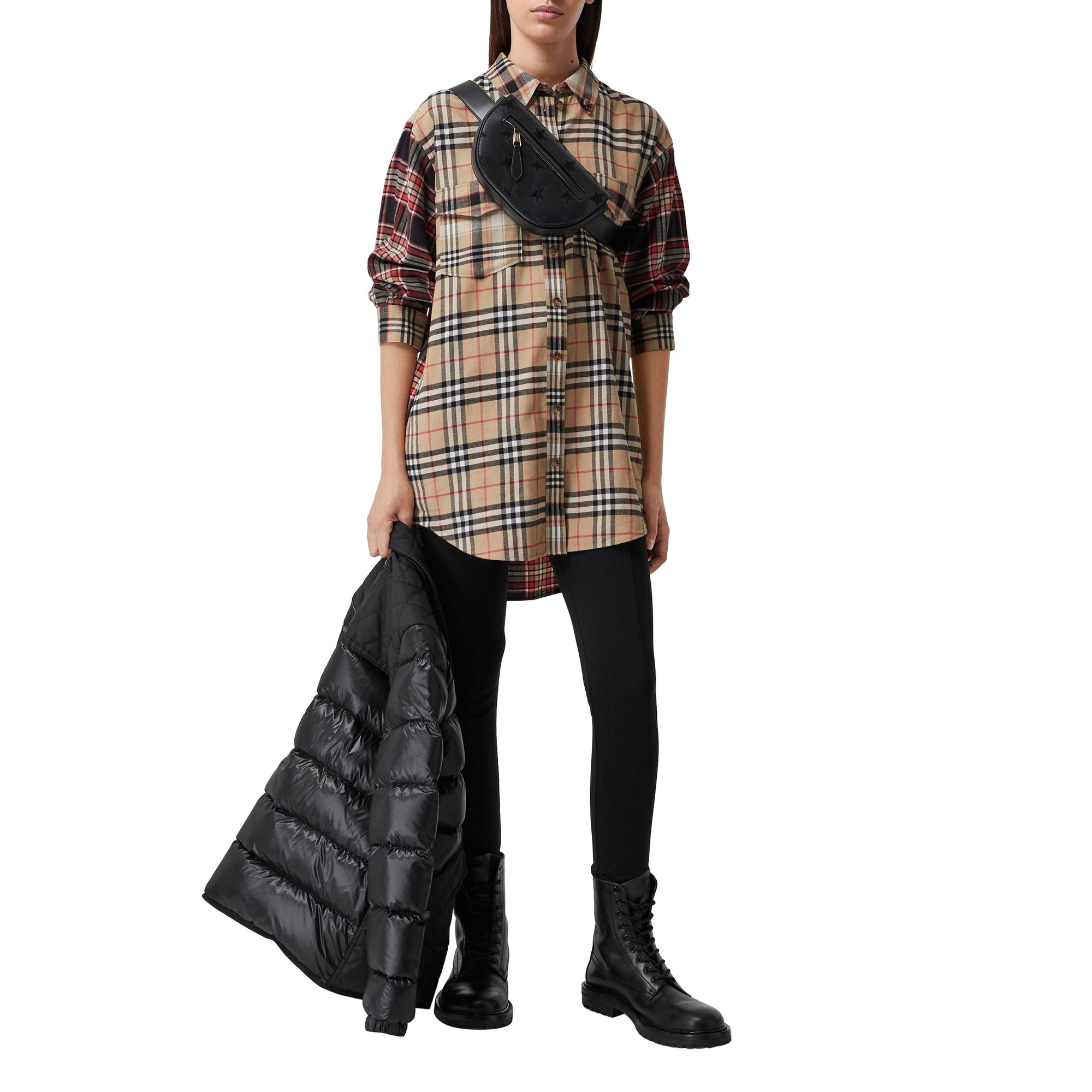 Chemise oversize en flanelle de coton check - Archive Beige