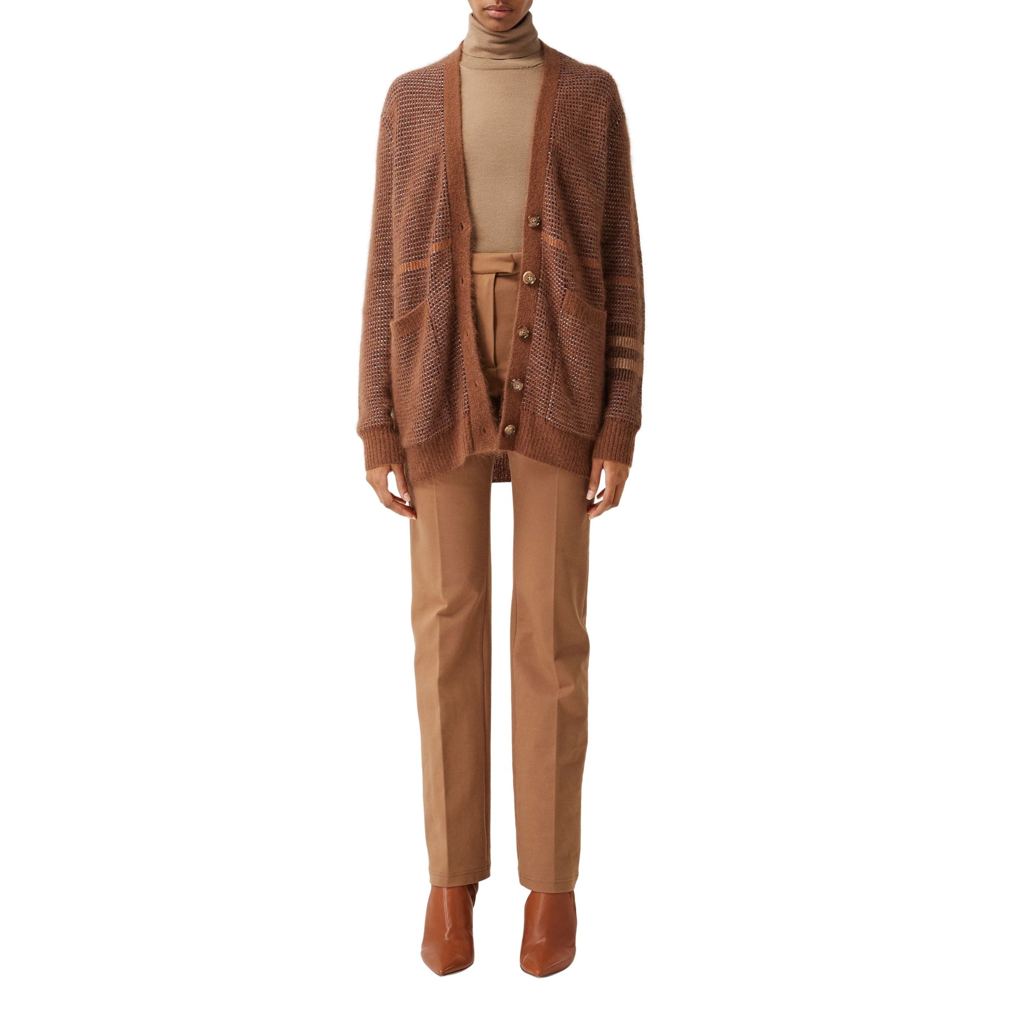 Cardigan en laine mohair et soie mélangés check - Chestnut