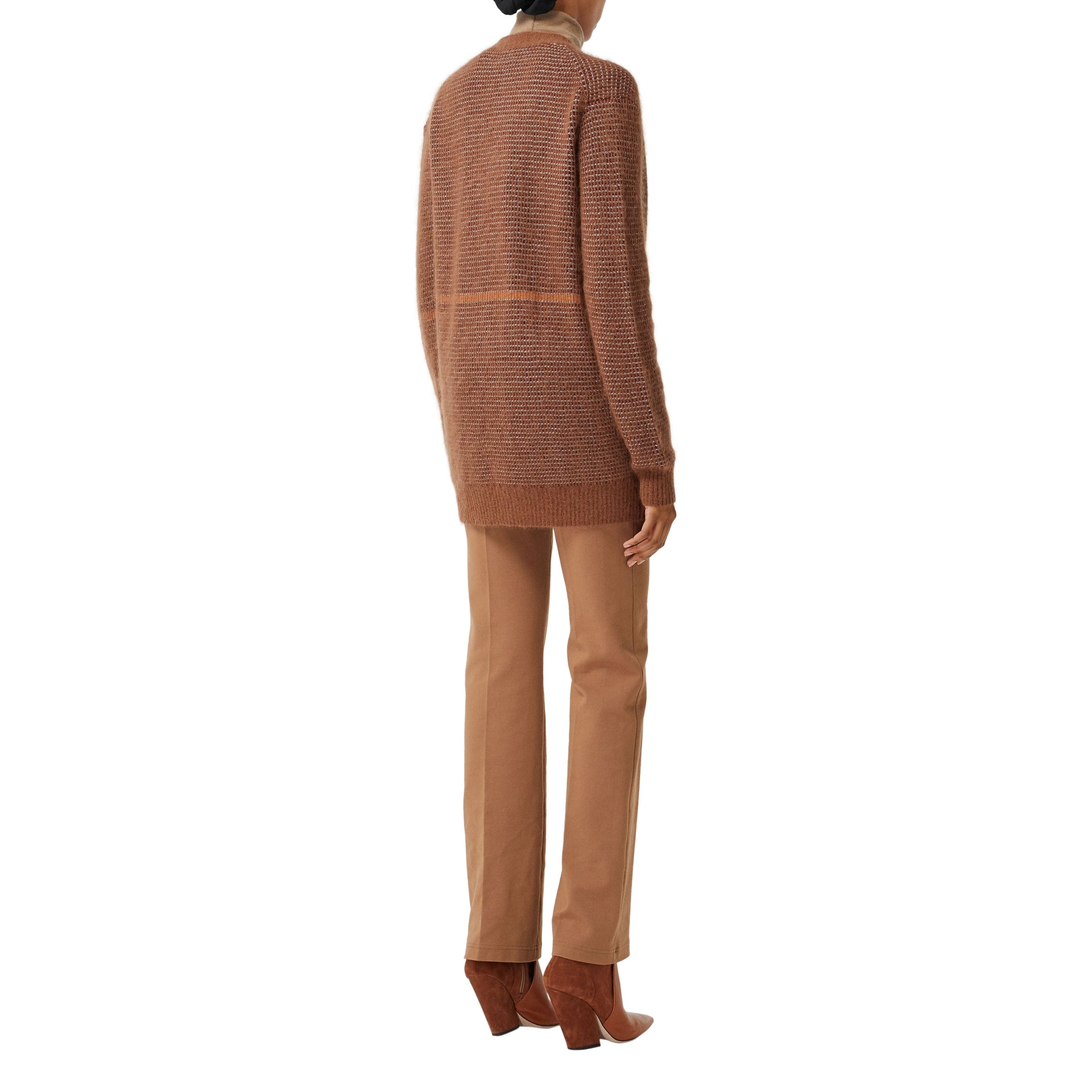 Cardigan en laine mohair et soie mélangés check - Chestnut