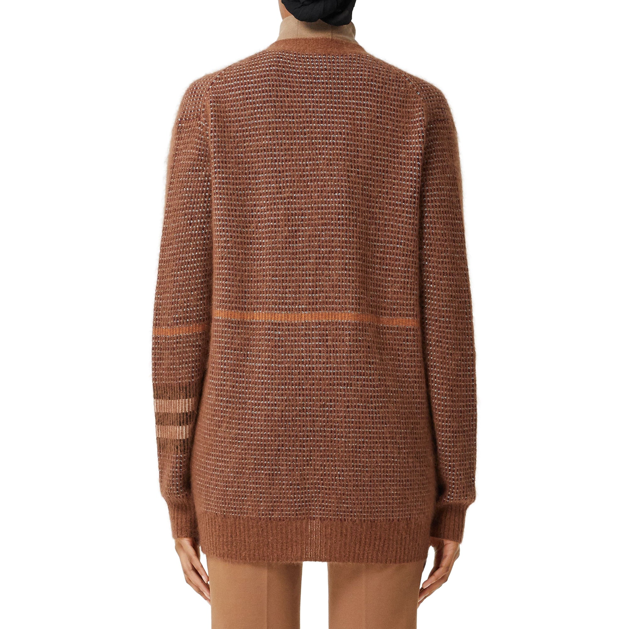 Cardigan en laine mohair et soie mélangés check - Chestnut