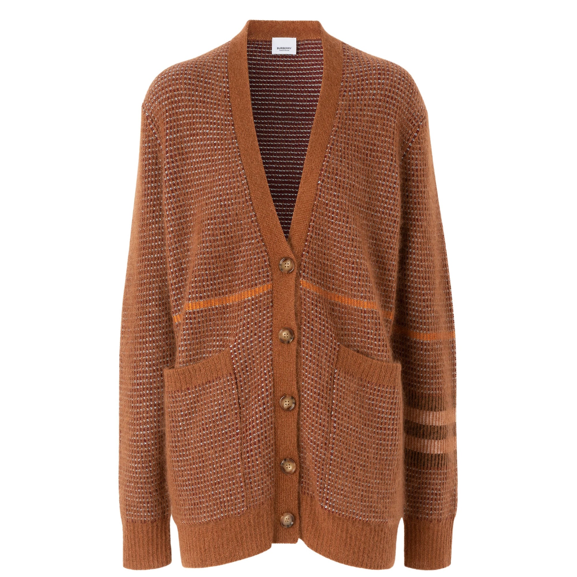 Cardigan en laine mohair et soie mélangés check - Chestnut