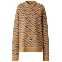 Pull rayé en laine mélangée - Camel