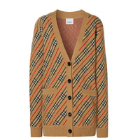 Cardigan rayé en laine mélangée - Camel
