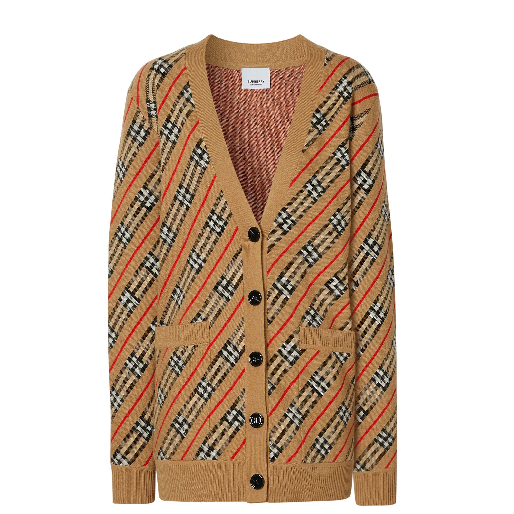 Cardigan rayé en laine mélangée - Camel