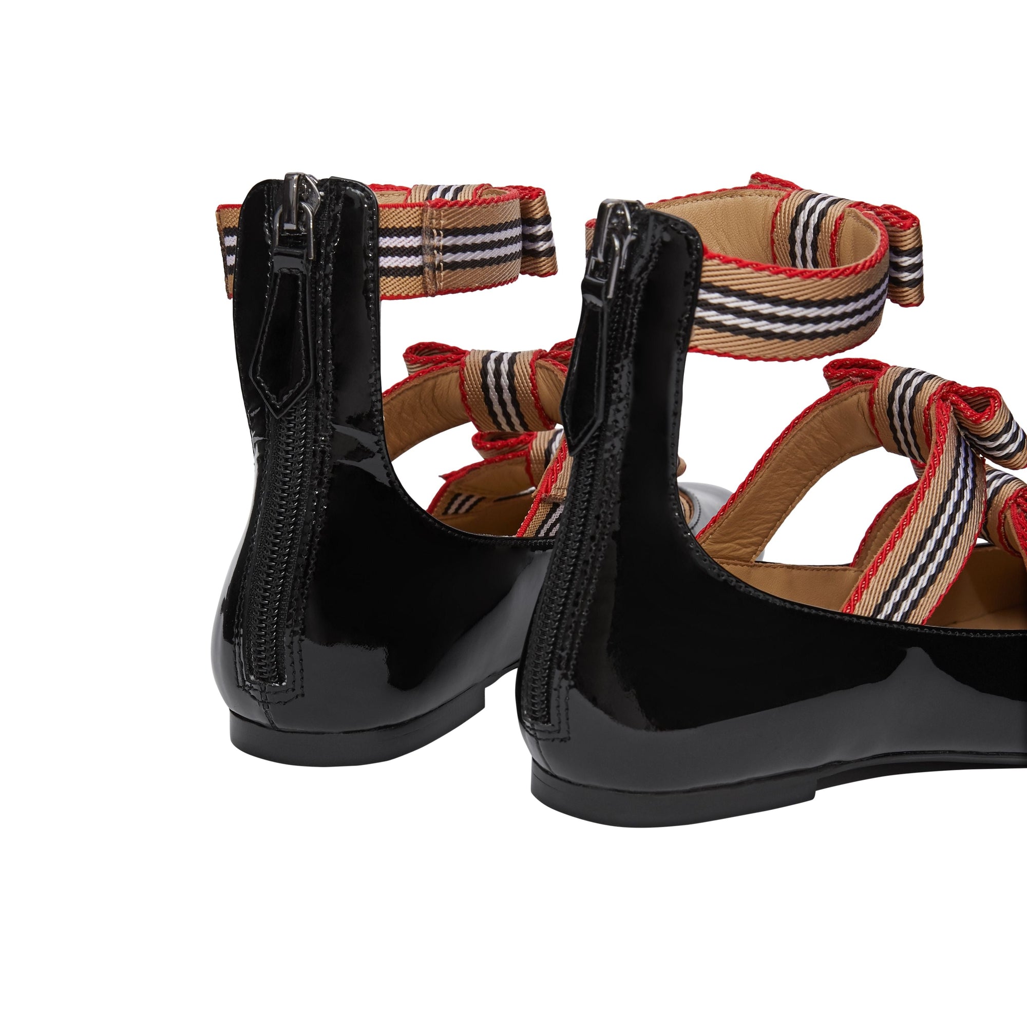 Chaussures en cuir verni avec nœuds à rayures iconiques - Black