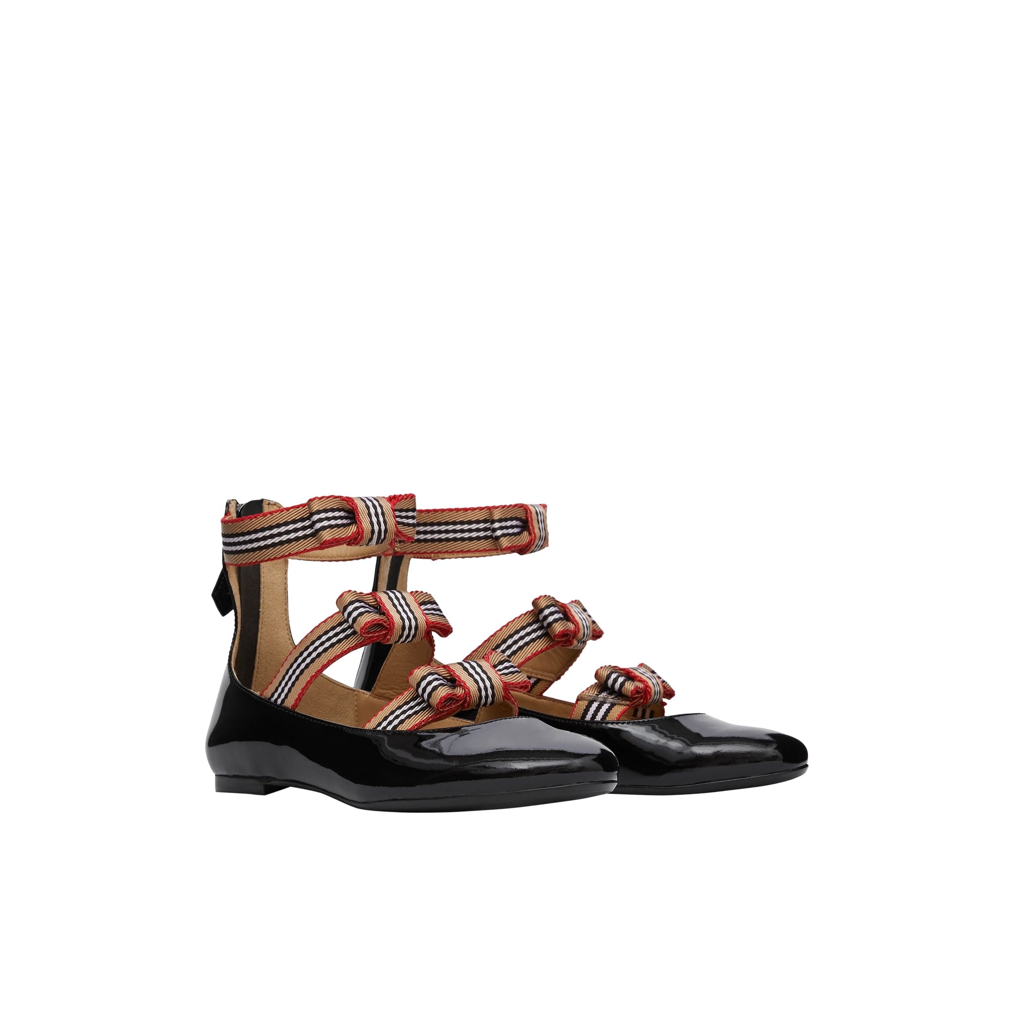 Chaussures en cuir verni avec nœuds à rayures iconiques - Black