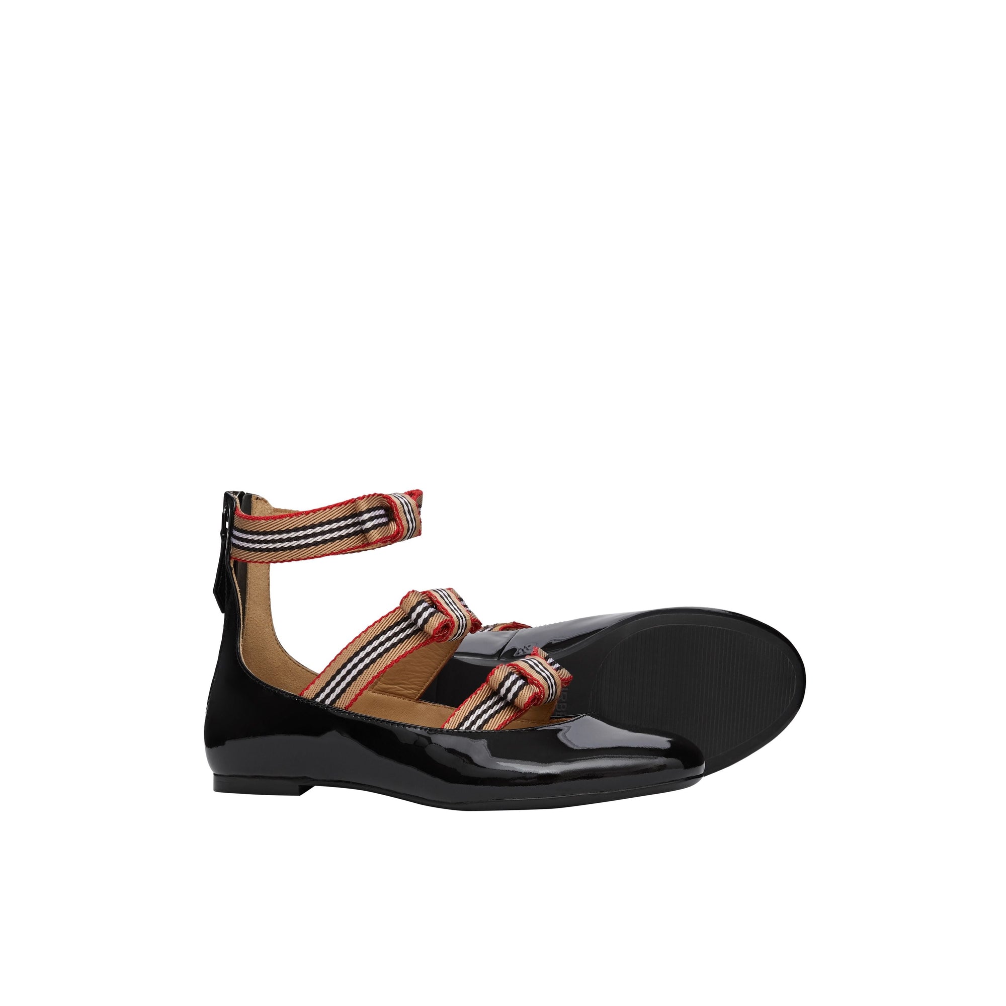 Chaussures en cuir verni avec nœuds à rayures iconiques - Black