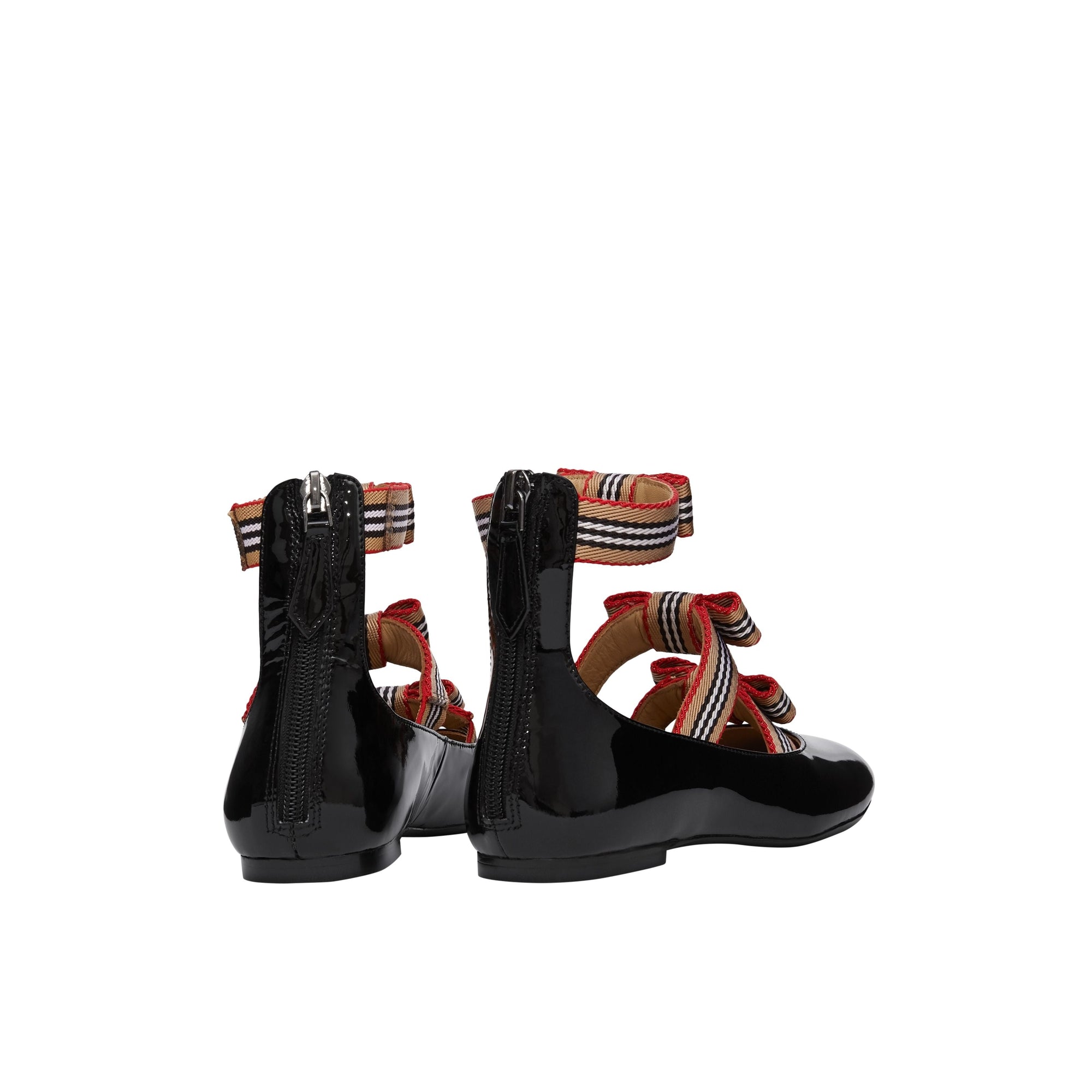 Chaussures en cuir verni avec nœuds à rayures iconiques - Black