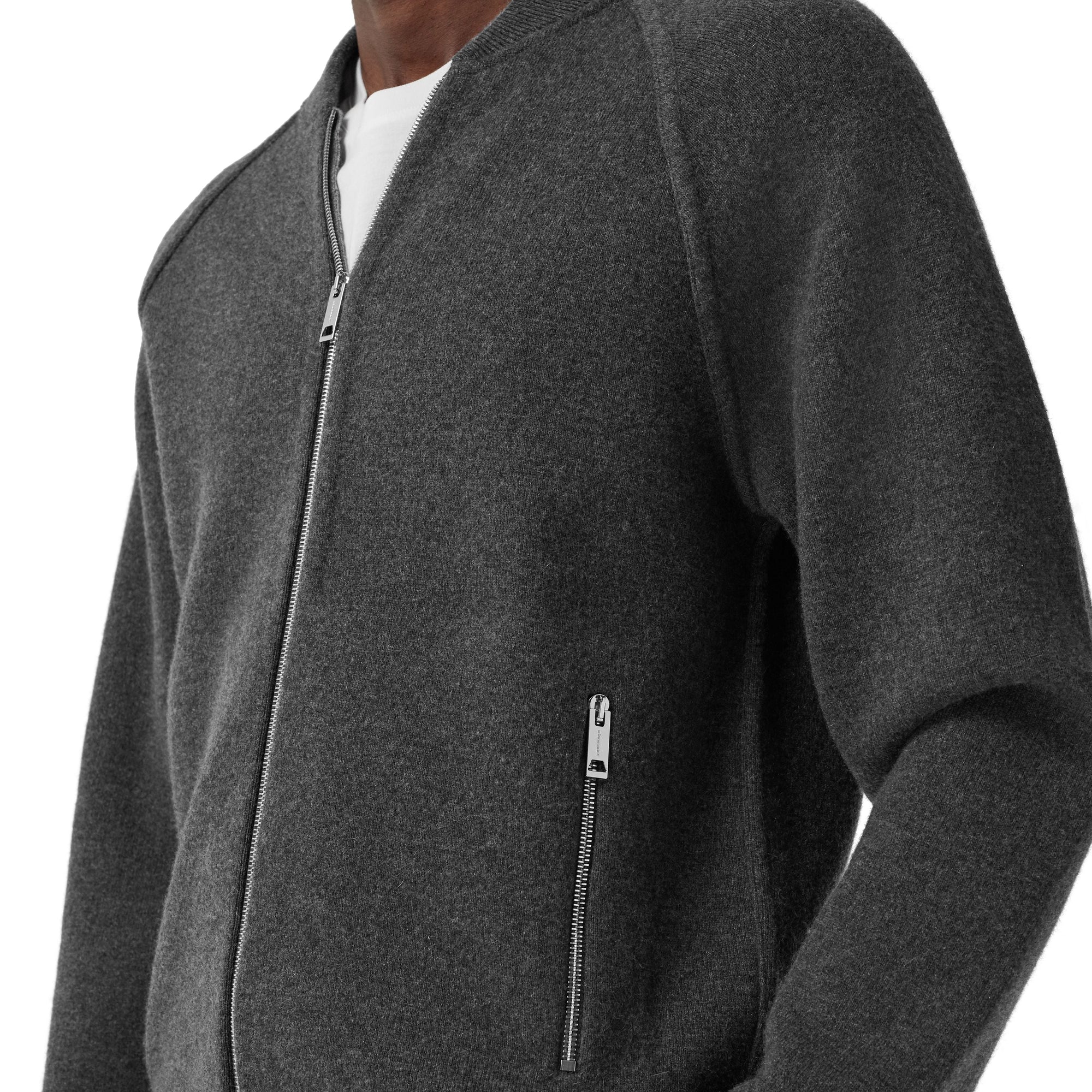 Bomber en laine et cachemire mélangés double face - Mid Grey Melange