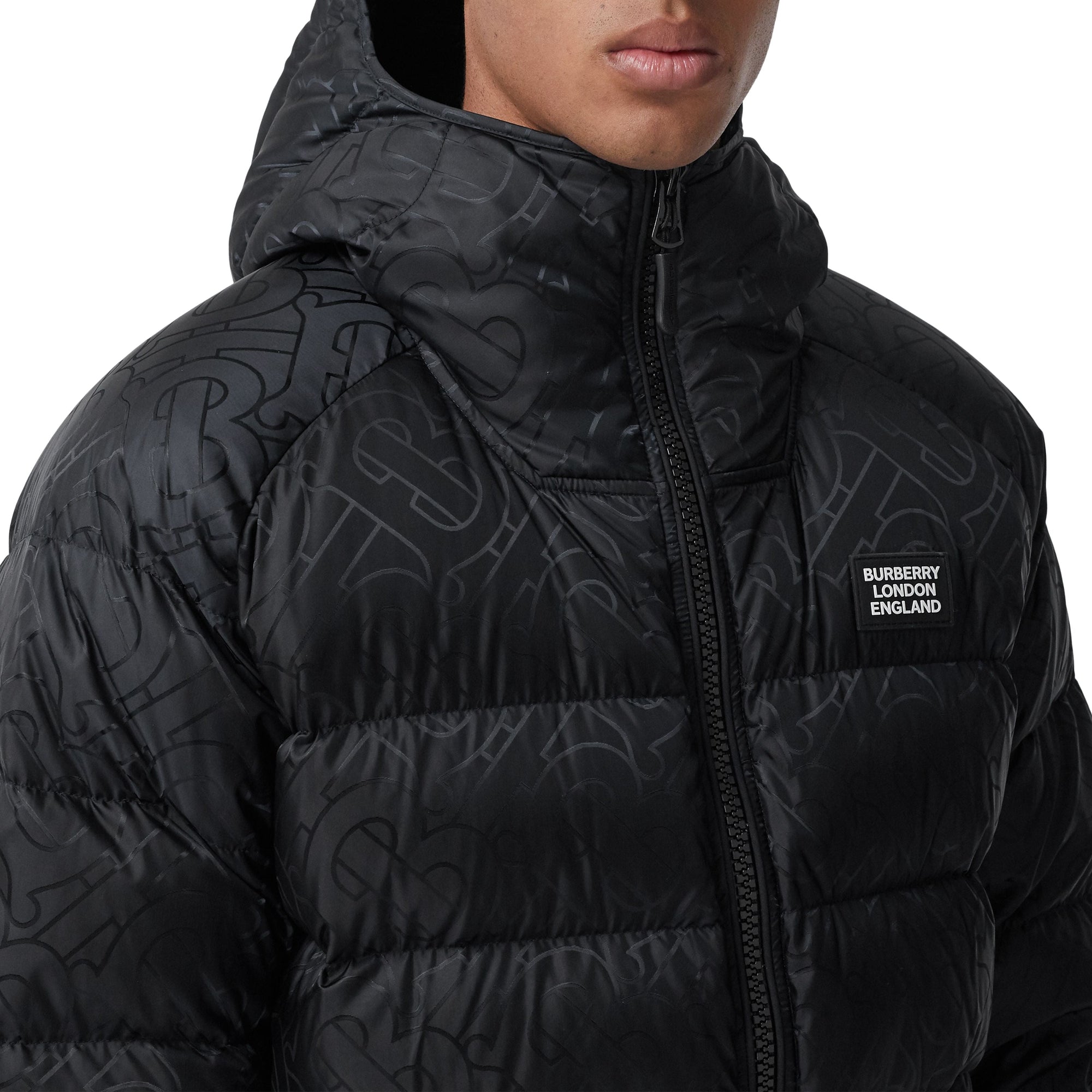 Doudoune à capuche en jacquard Monogram - Black