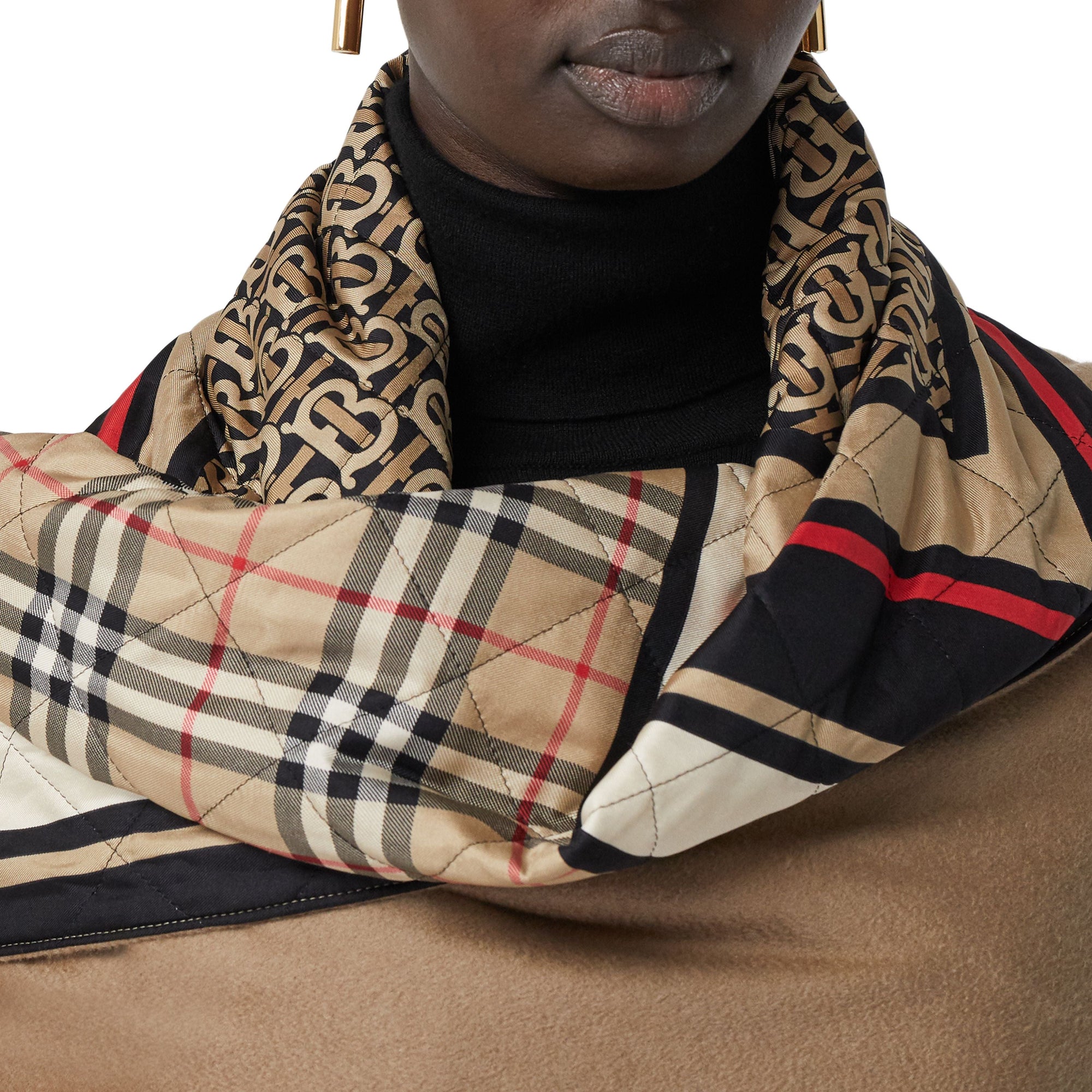 Cape en laine et cachemire à imprimé montage doublée de soie - Archive Beige