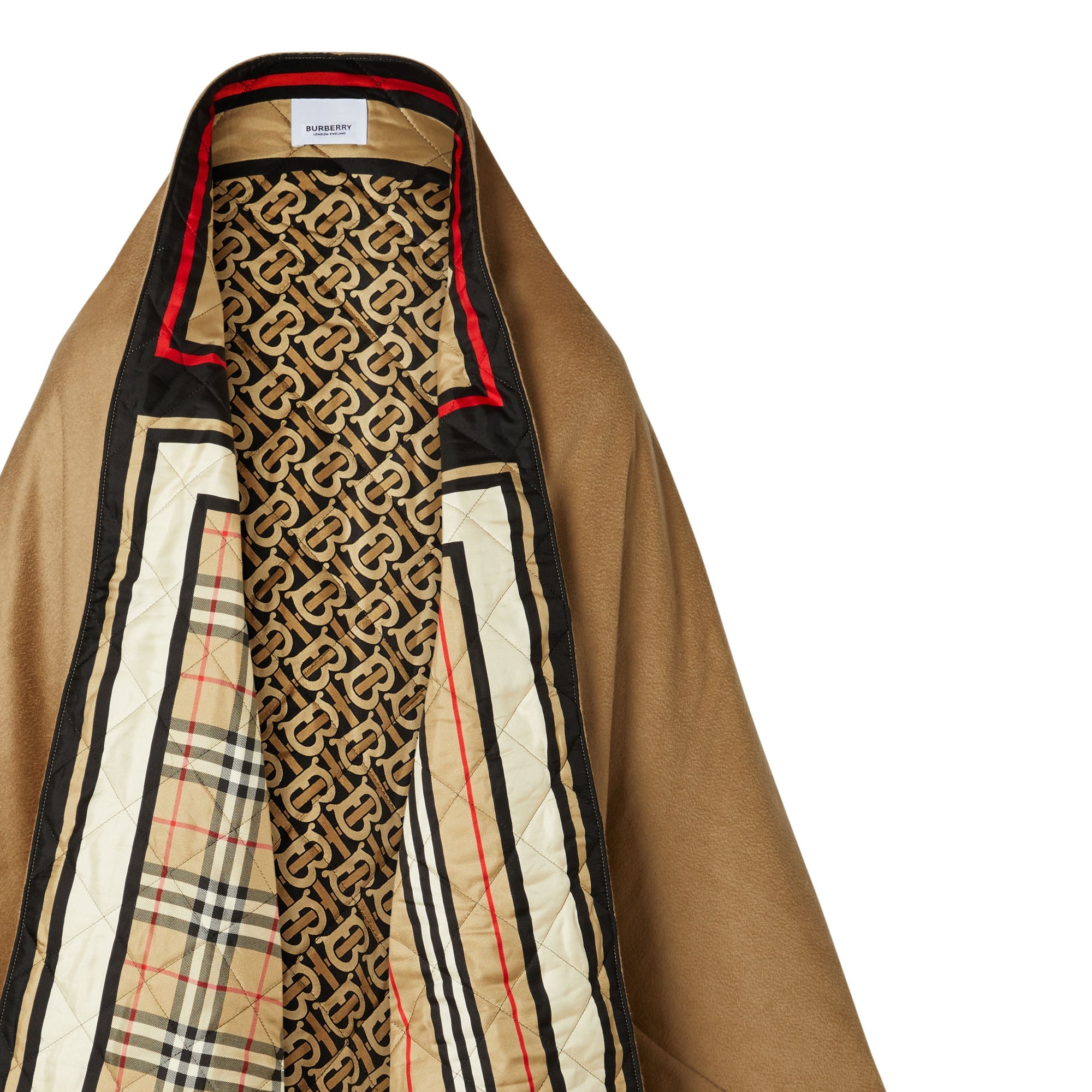 Cape en laine et cachemire à imprimé montage doublée de soie - Archive Beige