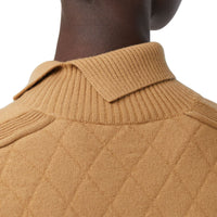 Pull à col entonnoir en maille de laine à motif diamant - Camel