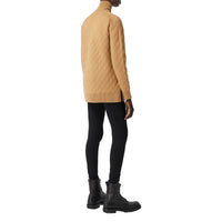 Pull à col entonnoir en maille de laine à motif diamant - Camel