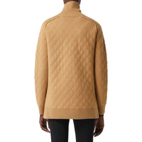 Pull à col entonnoir en maille de laine à motif diamant - Camel