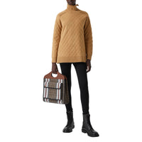 Pull à col entonnoir en maille de laine à motif diamant - Camel