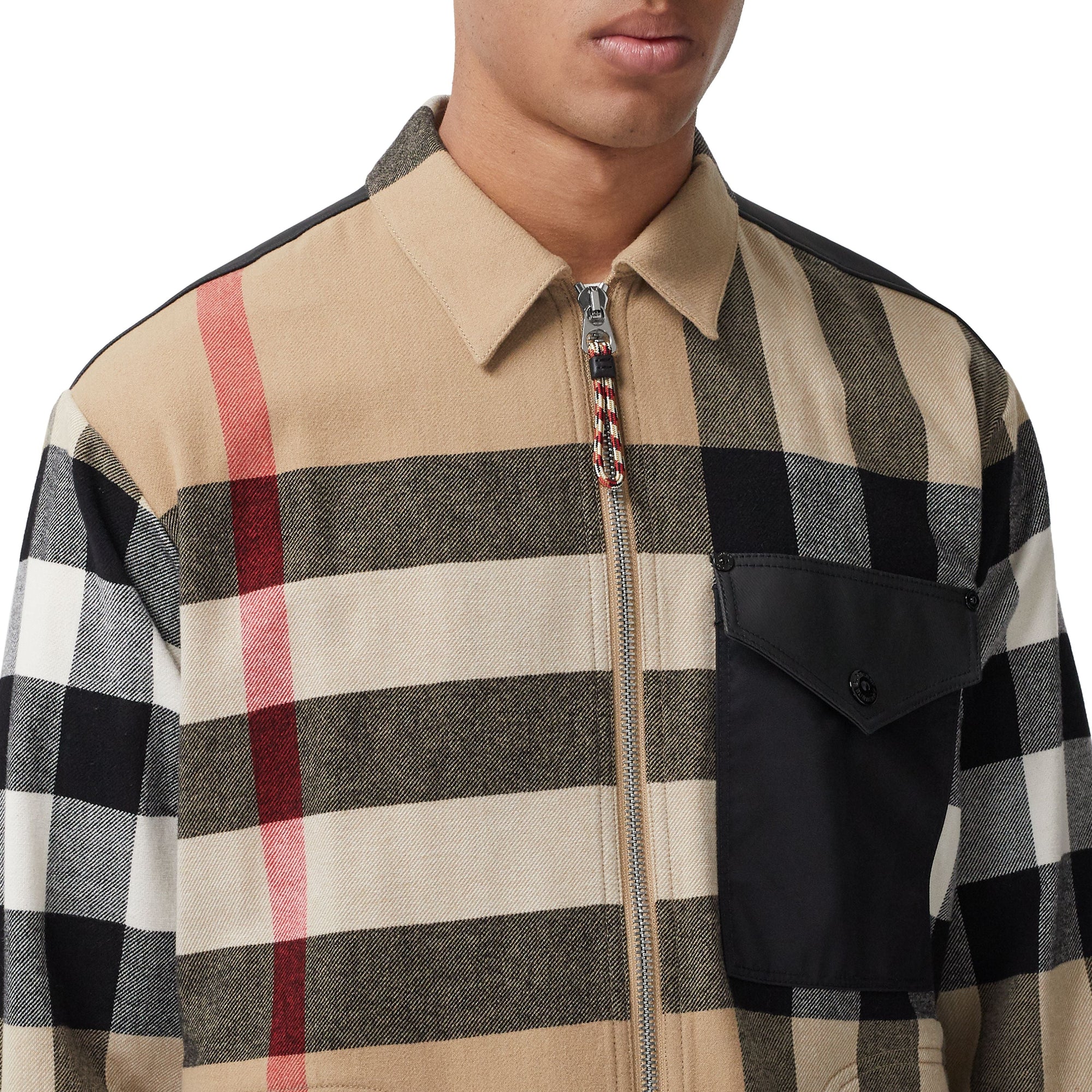 Chemise en laine et coton check avec panneau - Archive Beige