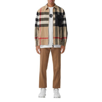 Chemise en laine et coton check avec panneau - Archive Beige
