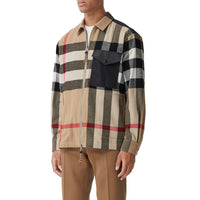 Chemise en laine et coton check avec panneau - Archive Beige