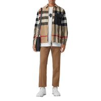 Chemise en laine et coton check avec panneau - Archive Beige
