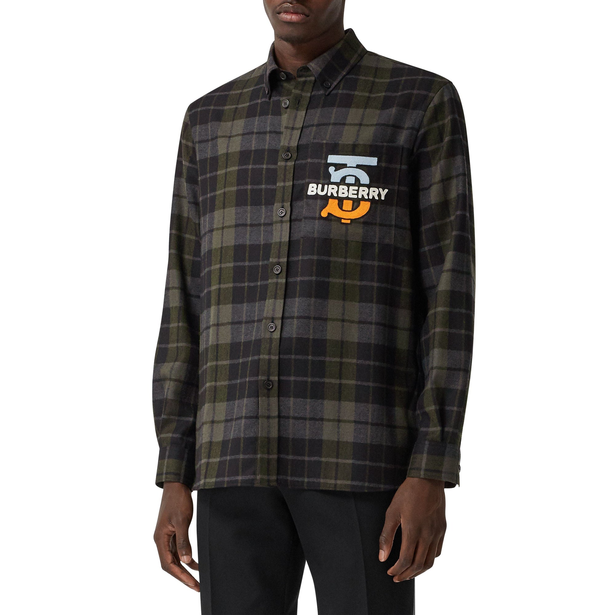 Chemise oversize en flanelle de laine check Monogram - Black