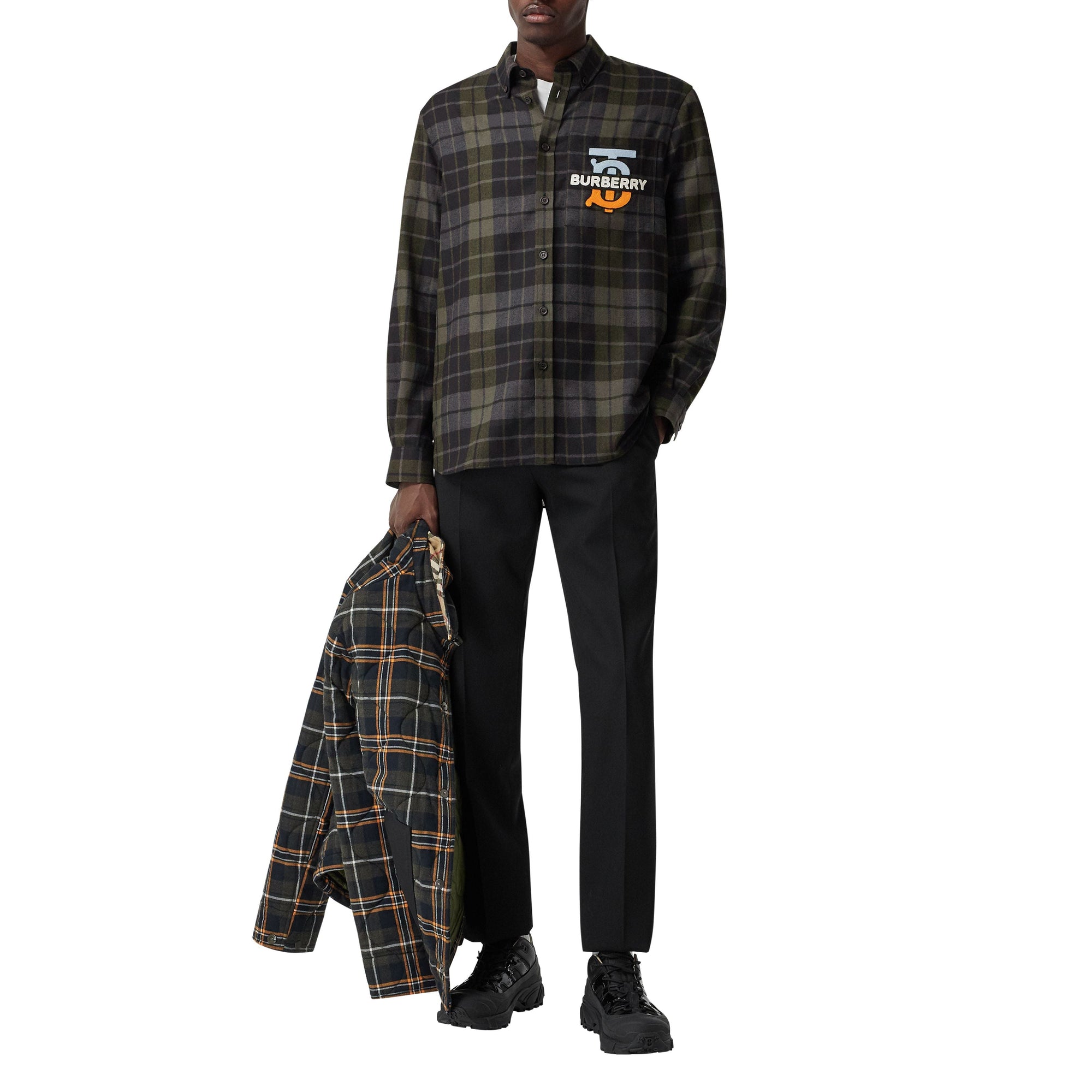 Chemise oversize en flanelle de laine check Monogram - Black
