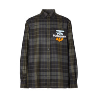 Chemise oversize en flanelle de laine check Monogram - Black