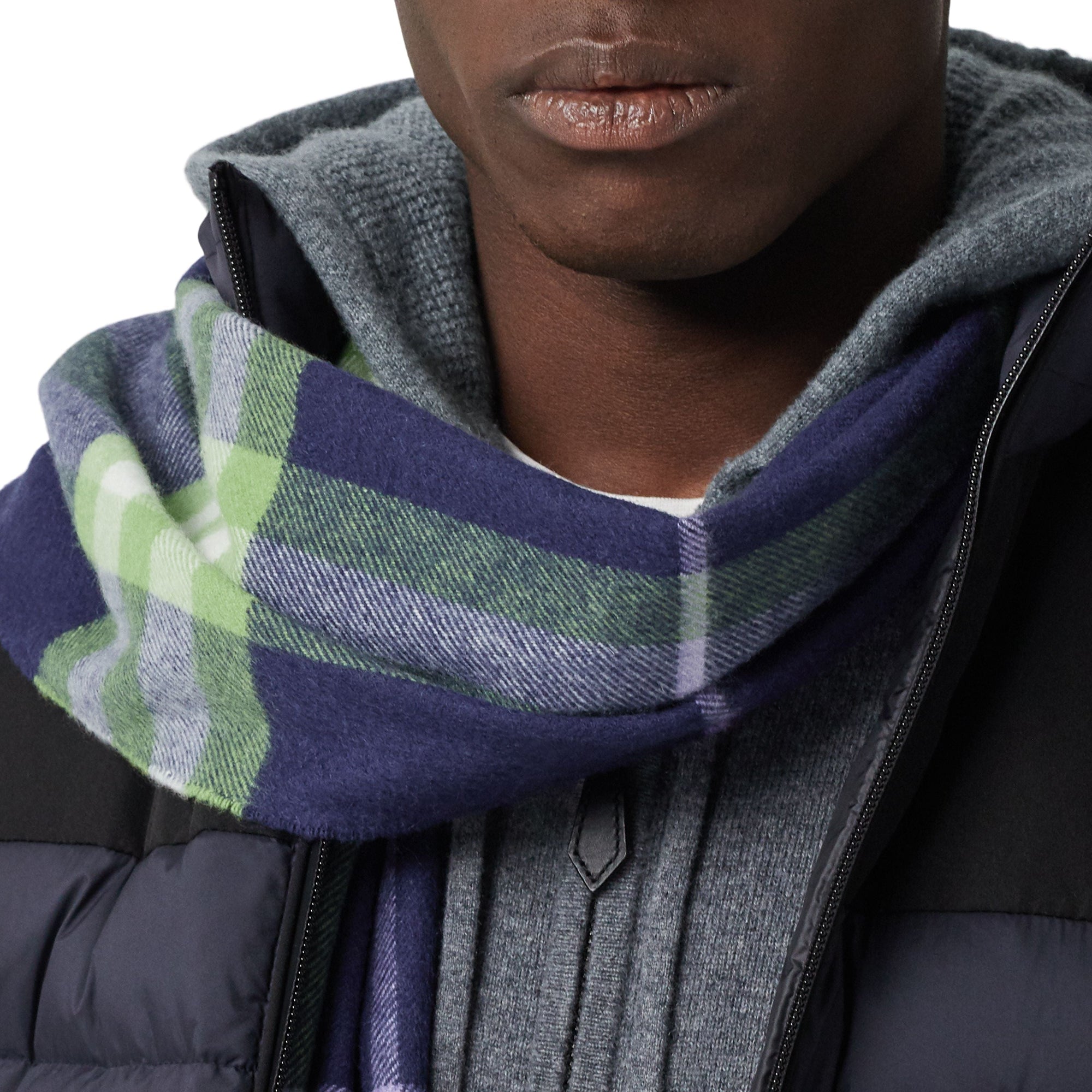 Écharpe classique en cachemire check - Bright Indigo & Green