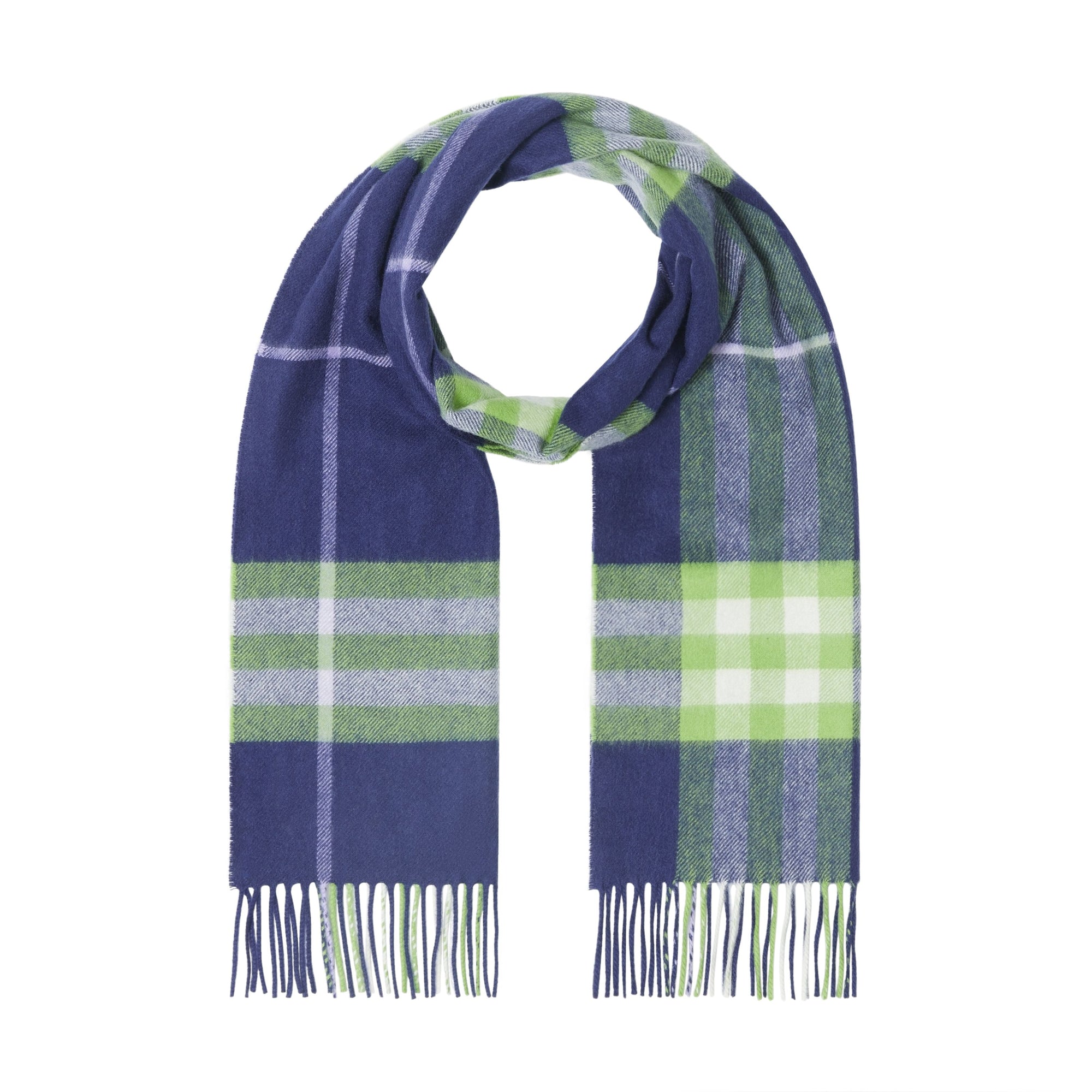 Écharpe classique en cachemire check - Bright Indigo & Green