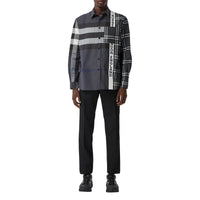 Chemise oversize en coton check façon patchwork avec logo - Dark Pewter
