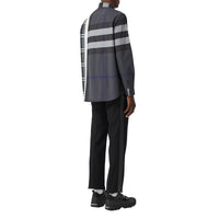 Chemise oversize en coton check façon patchwork avec logo - Dark Pewter
