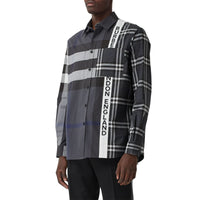 Chemise oversize en coton check façon patchwork avec logo - Dark Pewter
