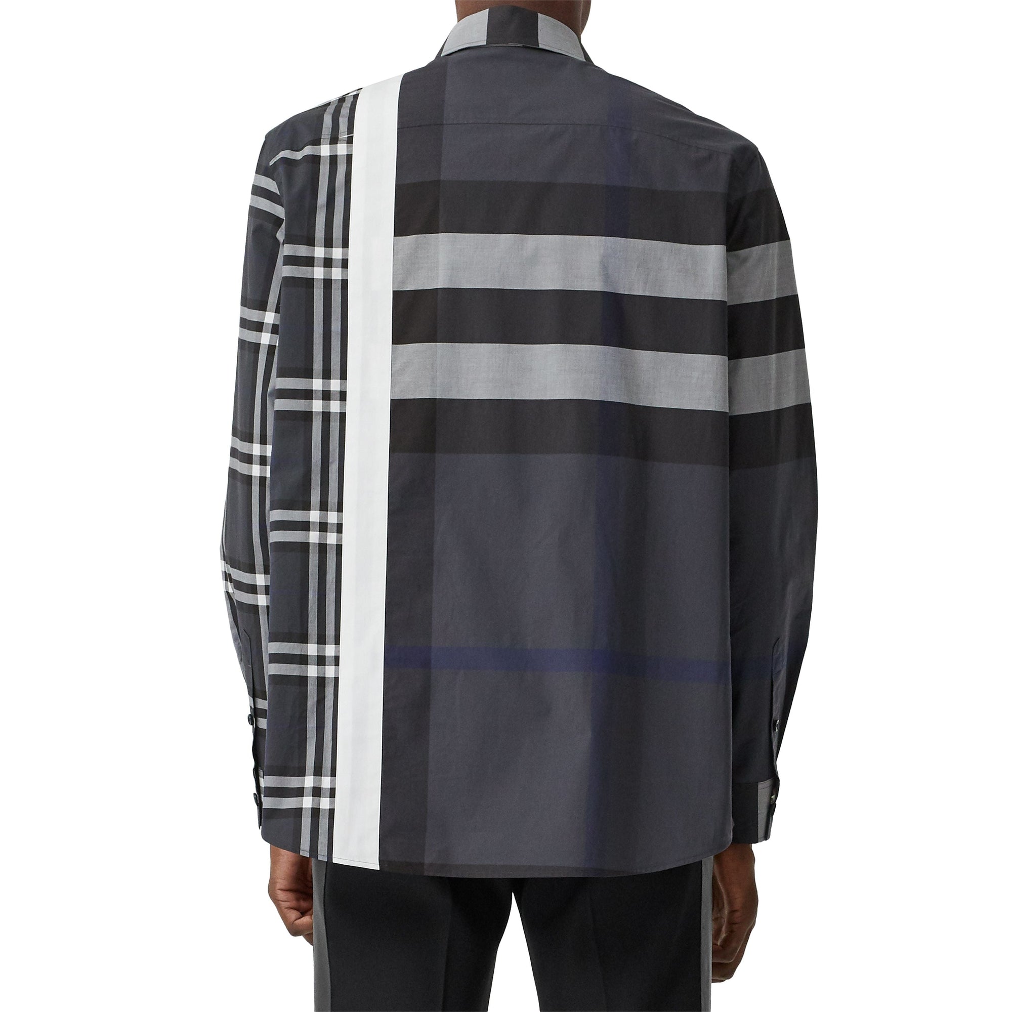 Chemise oversize en coton check façon patchwork avec logo - Dark Pewter
