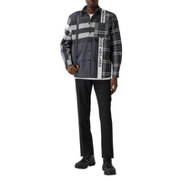 Chemise oversize en coton check façon patchwork avec logo - Dark Pewter