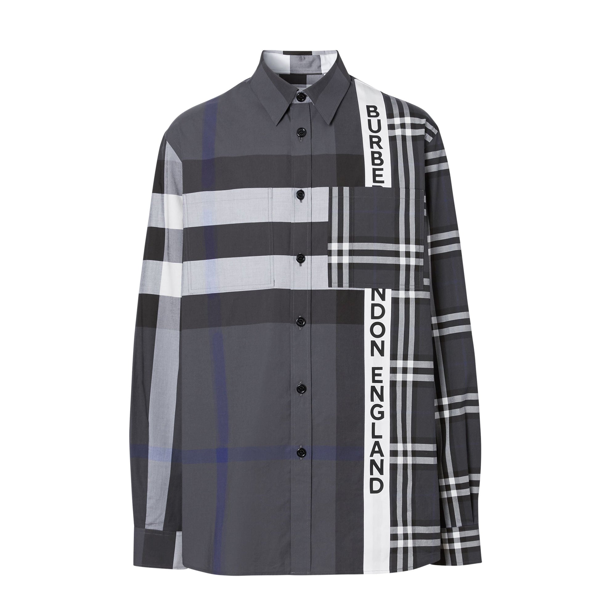Chemise oversize en coton check façon patchwork avec logo - Dark Pewter