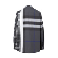Chemise oversize en coton check façon patchwork avec logo - Dark Pewter
