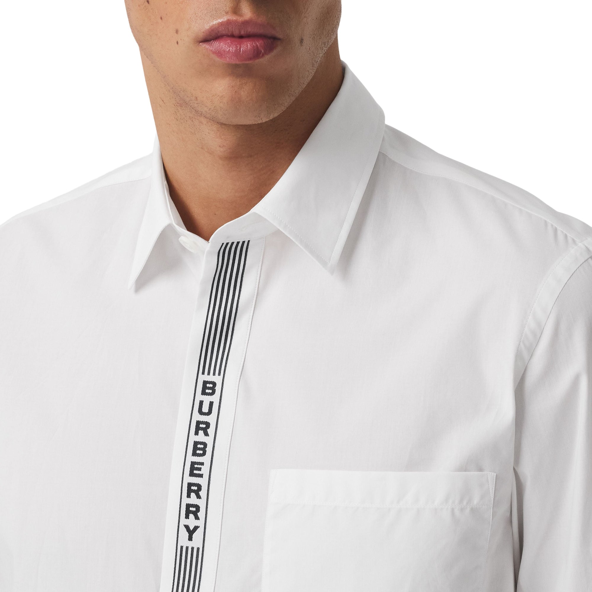 Chemise en coton avec bande à logo - White & Black