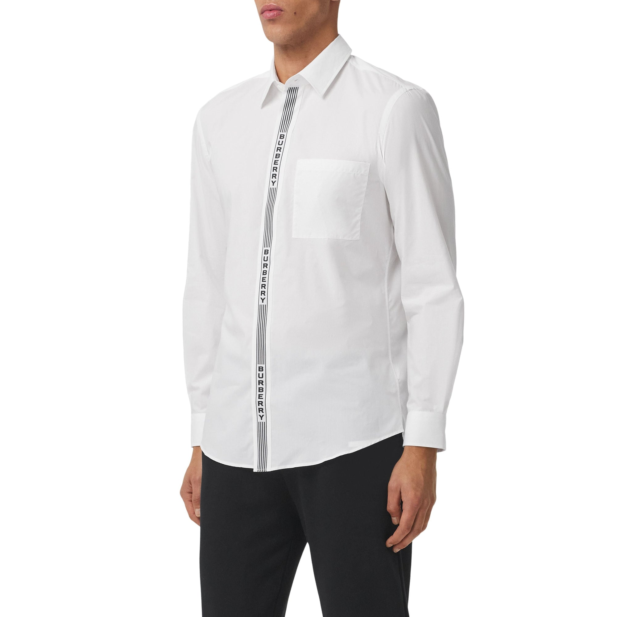 Chemise en coton avec bande à logo - White & Black