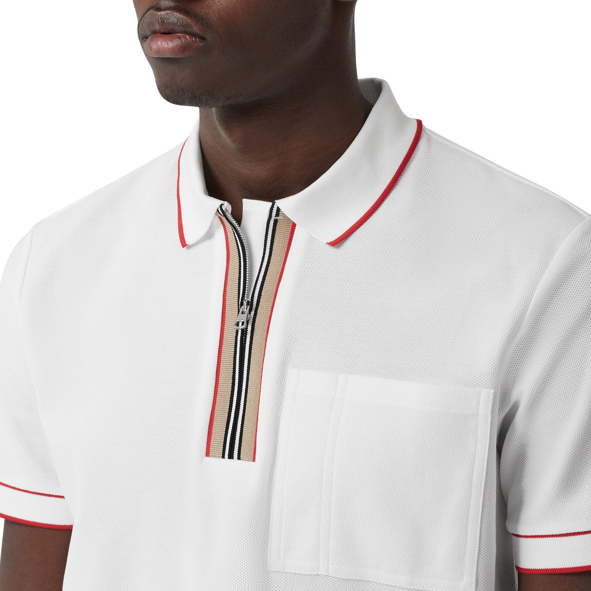 Polo zippé en coton avec rayures iconiques - White