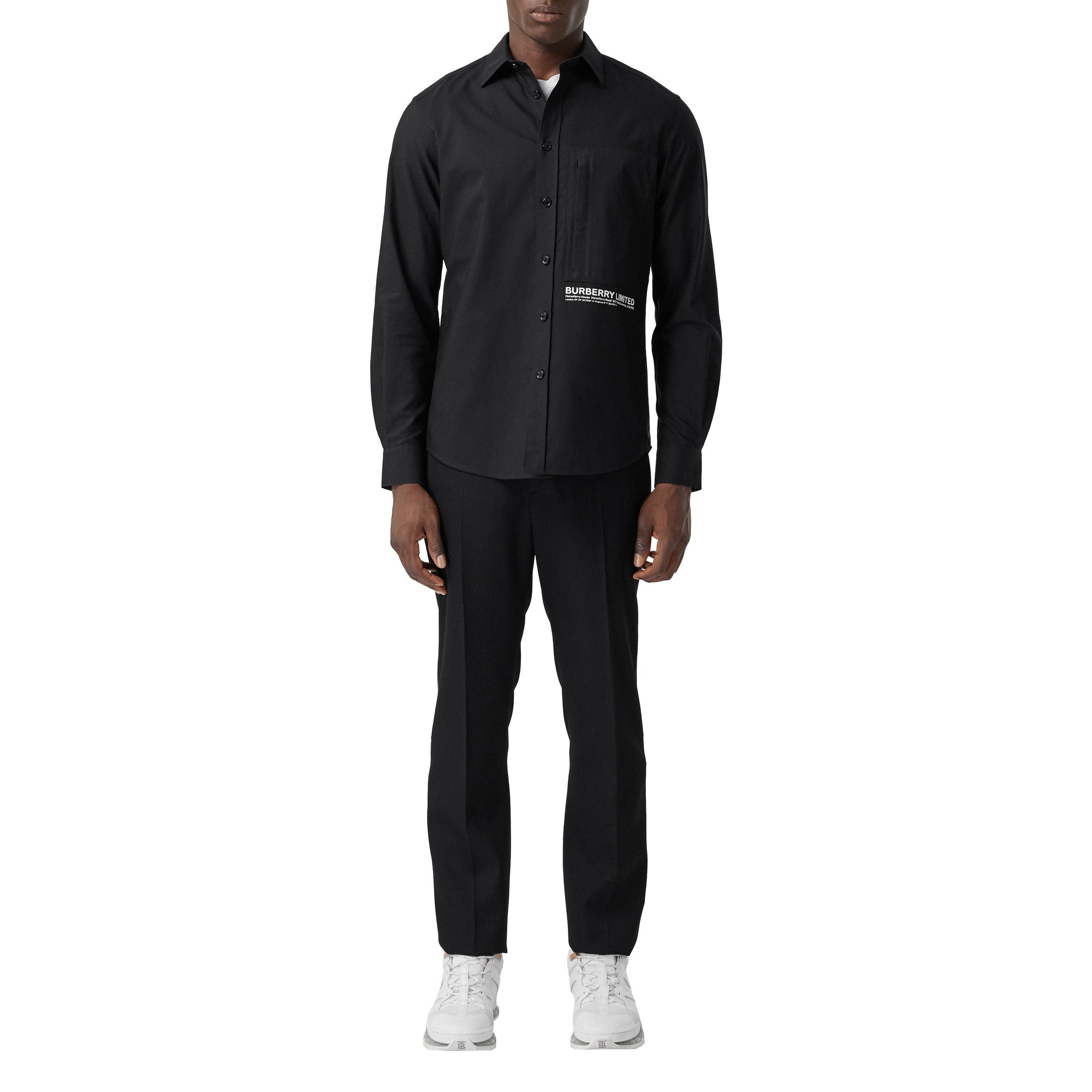 Chemise Oxford en coton avec coordonnées géographiques - Black