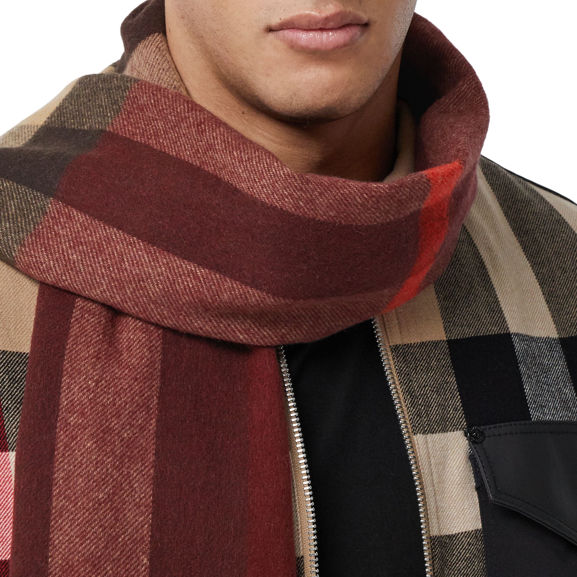 Écharpe réversible en cachemire check et Monogram - Burgundy