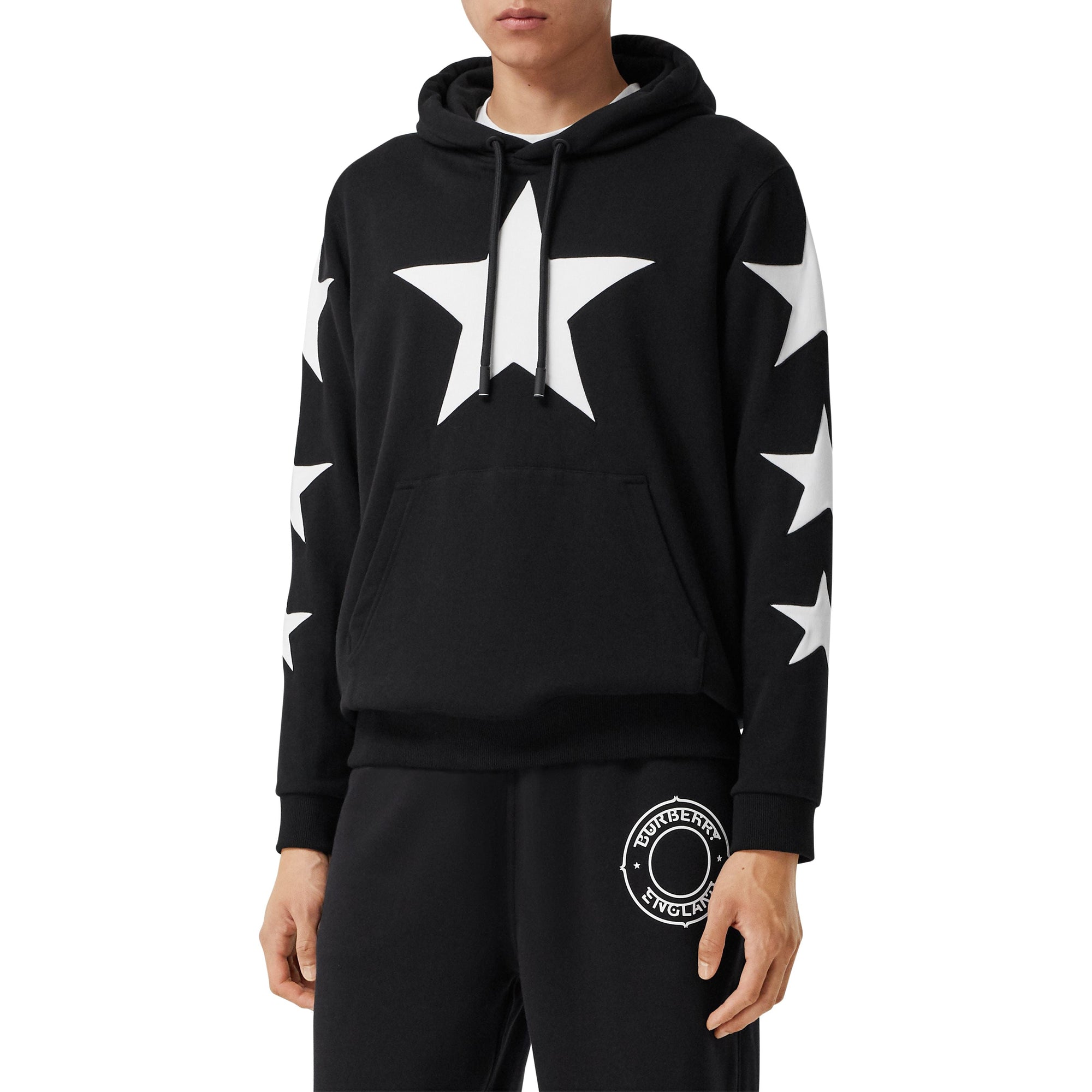 Sweat-shirt à capuche en coton à motif étoilé - Black