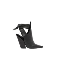 Mules à bout pointu en cuir avec nœud - Black